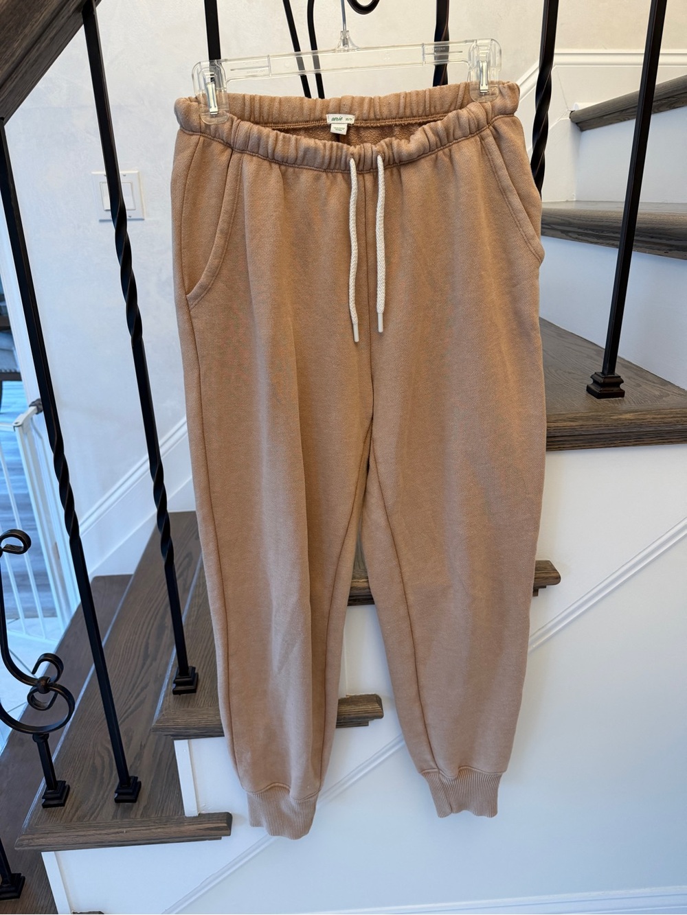 Aerie High Waisted Fleece Joggers Tan Camel Brown Drawstring Sweatpants XS